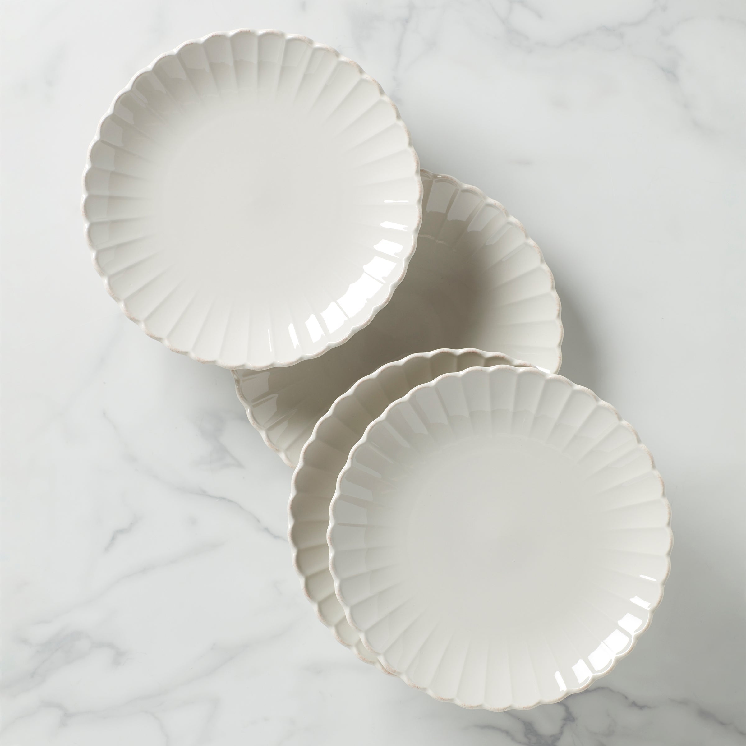 Scalloped Stoneware Dinner Plates, Set of 4