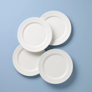 White Corrugated Rim Dinner Plates, Set of 4
