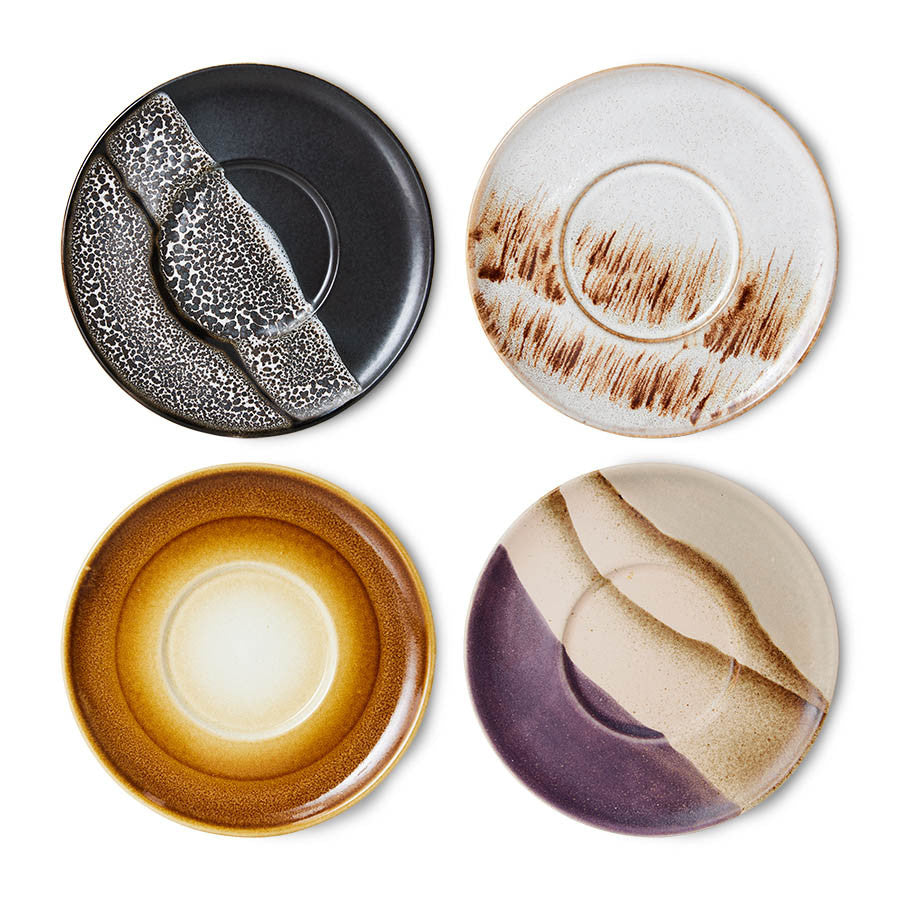 Stoneware Saucers with Mixed Glaze - Set of 4